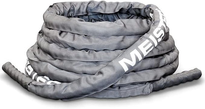 Meister Professional Sheathed Battle Rope for Strength & Conditioning Gym Workouts - 1.5" Diameter - Gray