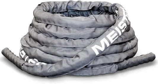 Meister Professional Sheathed Battle Rope for Strength & Conditioning Gym Workouts - 1.5" Diameter - Gray