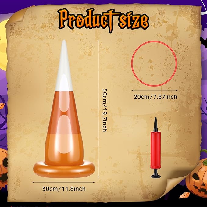 16 Pcs Halloween Inflatable Ring Toss Games Kit Candy Corn Ring Toss Game with Air Pump for Halloween Party Supplies Decor Indoor Outdoor Garden School