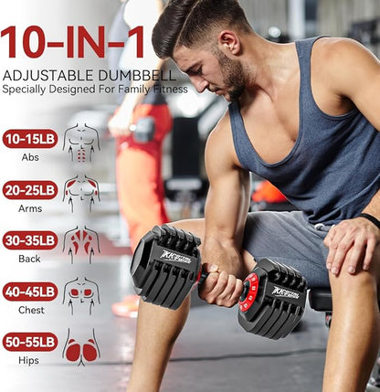 25/55lbs Adjustable Dumbbells Set, Dumbbells with Anti-Slip Metal Handle for Exercise & Fitness Fast Adjust Weight for Full Body Workout Fitness