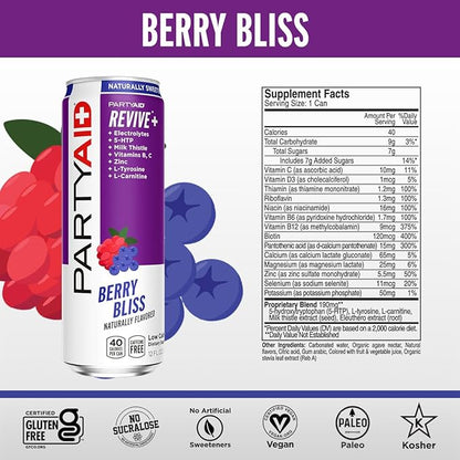 PARTYAID Rehab Blend, Feel Good Tonight and Tomorrow, Contains 5-HTP, B-Complex, Milk Thistle, Electrolytes, No Artificial Flavors or Sweeteners, Caffeine-Free, 12 Fl Oz (Pack of 12)