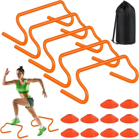 Agility Hurdles Training Equipment - Speed Hurdles and Soccer Cones with Carrying Bag for Soccer, Football, and Track Drills, Ideal for Athletes Speed and Agility Training