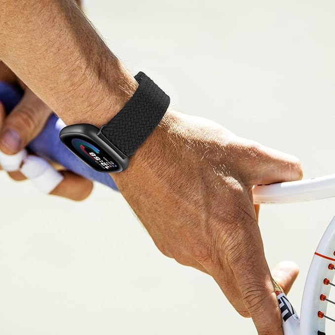 Fintie Magnetic Braided Stretchy Band Compatible with Fitbit Versa 4 3 / Sense 2 1, Soft Woven Nylon Sport Elastic Replacement Strap Wrist Bands, Black