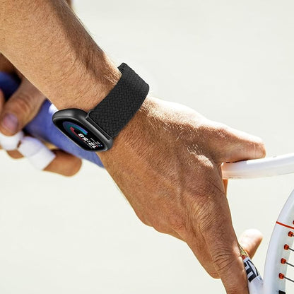 Fintie Magnetic Braided Stretchy Band Compatible with Fitbit Versa 4 3 / Sense 2 1, Soft Woven Nylon Sport Elastic Replacement Strap Wrist Bands, Black