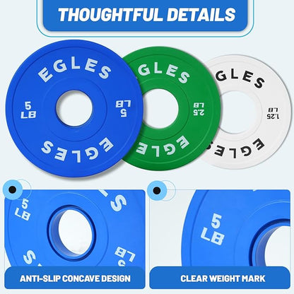 Egles Change Plates Set 1.25LB, 2.5LB, 5LB - Rubber-Coated Weight Plates in Pairs, Olympic Bumper Plates, Color-Coded, IWF Standard, Fit 2-Inch Barbells Strength Training Weight Plates Gym & Fitness