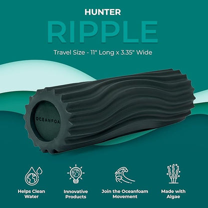 Oceanfoam Ripple Travel Foam Roller (11" x 3.35") Firm Mini Foam Roller for Physical Therapy, Deep Tissue Massage, Back Pain - High Density, Ergonomic Wave Textured - Yoga, Pilates, Exercise (Hunter)