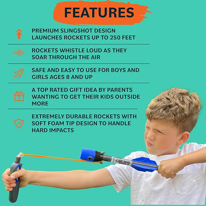 Toy Rocket Launcher for Kids: Best Outdoor Toys Slingshot Rockets Launchers Air Foam Rockets Games for Boys & Girls All Ages. Party Favor Easter Basket Stuffers & Great Gifts for Ages 8 9 10 11 & Up