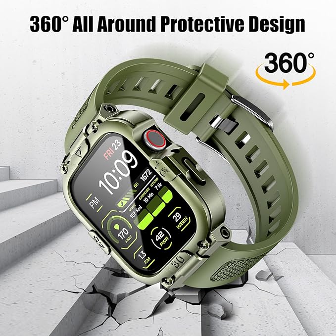 Dsytom Waterproof Case with Band Compatible for Apple Watch Band 45mm 44mm 41mm 40mm for Men ,Rugged Shockproof Smartwatch Strap Protective Bumper Cover with Built-in Tempered Glass Screen Protector