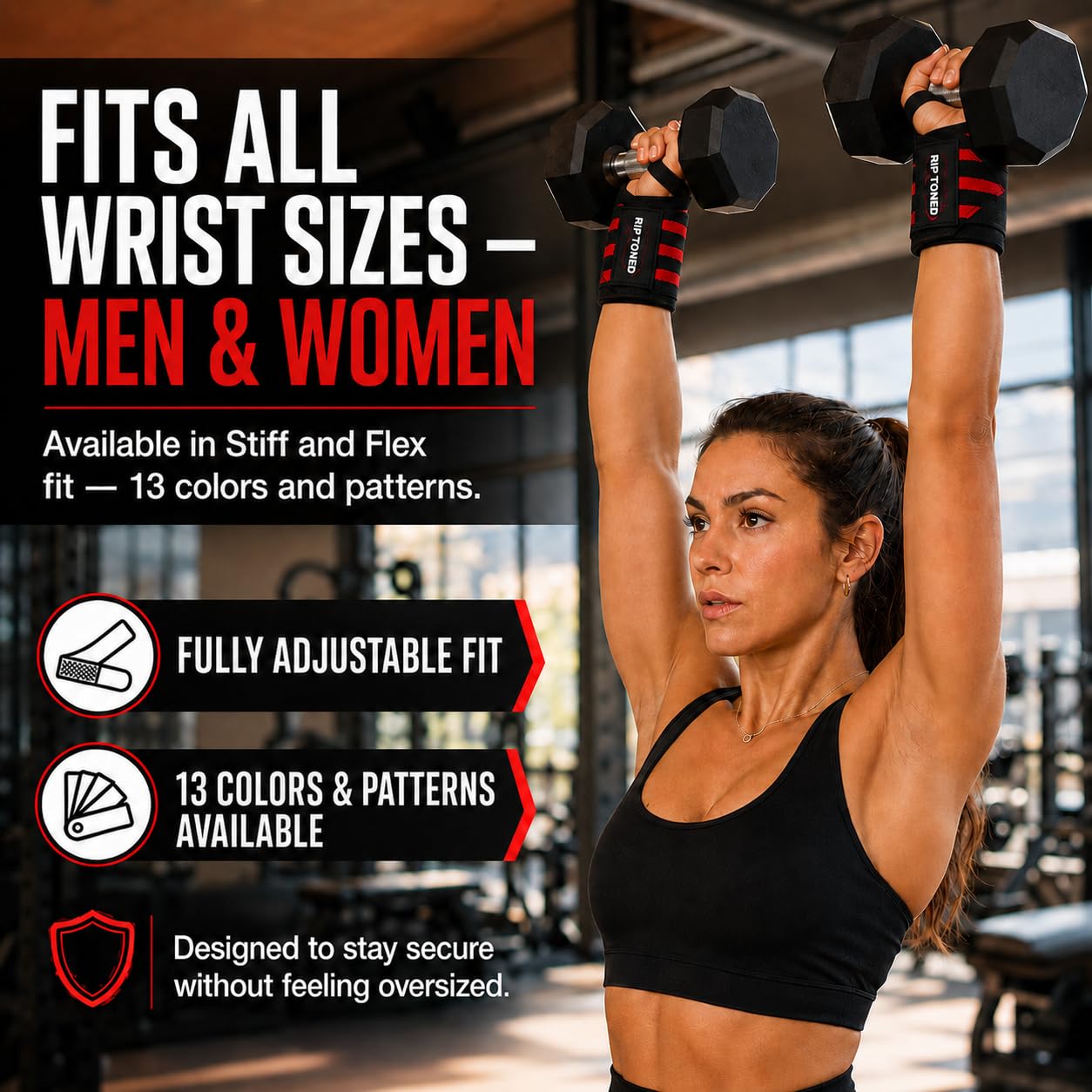 Rip Toned Wrist Wraps for Weightlifting - USPA & USAPL Approved - Stiff or Flex - 18" Gym Wrist