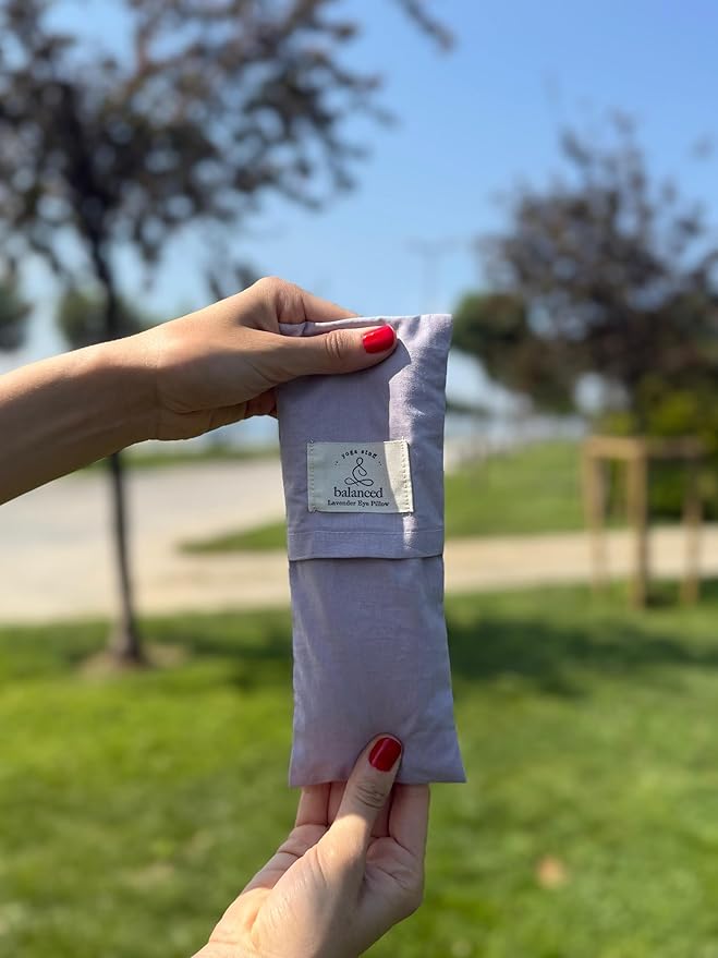 BYS Weighted Lavender Eye Pillow, Organic Cotton Fabric, Grey and White, with Travel Pouche