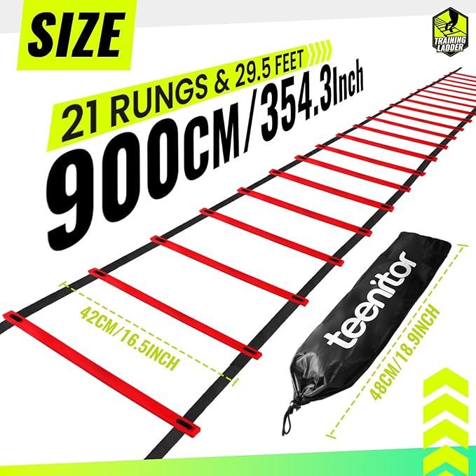 Teenitor Agility Ladder Speed Ladder Training Ladder for Soccer, Speed, Football Fitness Feet Training Carry Bag Agility Training Equipment 13 rungs, 23 feet