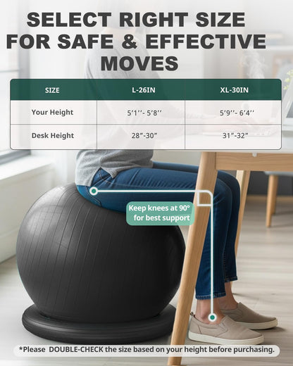 Trideer Yoga Ball Chair with Base for Office Desk, Exercise & Stability Ball Seat, Pilates Ball for