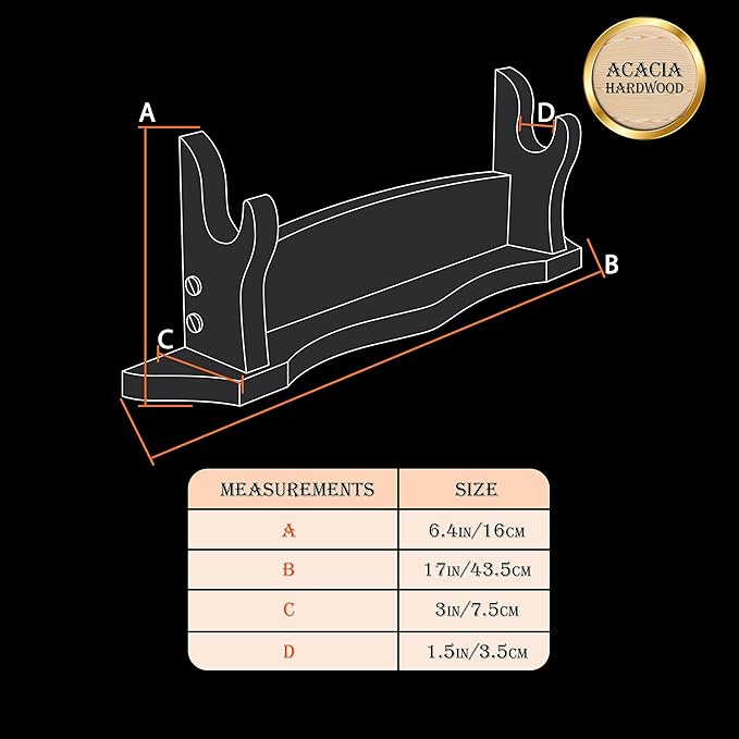 Mythrojan Medieval Sword Stand Solid Wood Horizontal Display Rack for Katana, Samurai, Gladiator, Crusader Swords Elegant Tabletop Holder, 1-Tier - Dark Brown