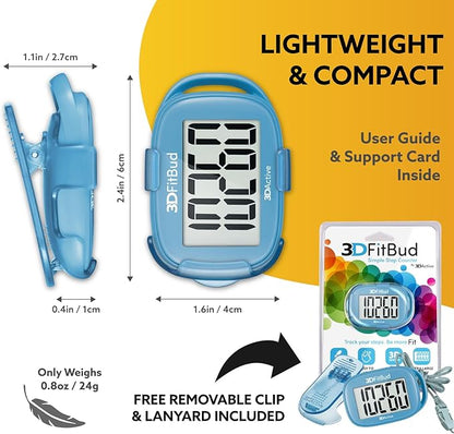 3DFitBud Simple Step Counter Walking 3D Pedometer from 3DActive with Clip & Lanyard - A420S