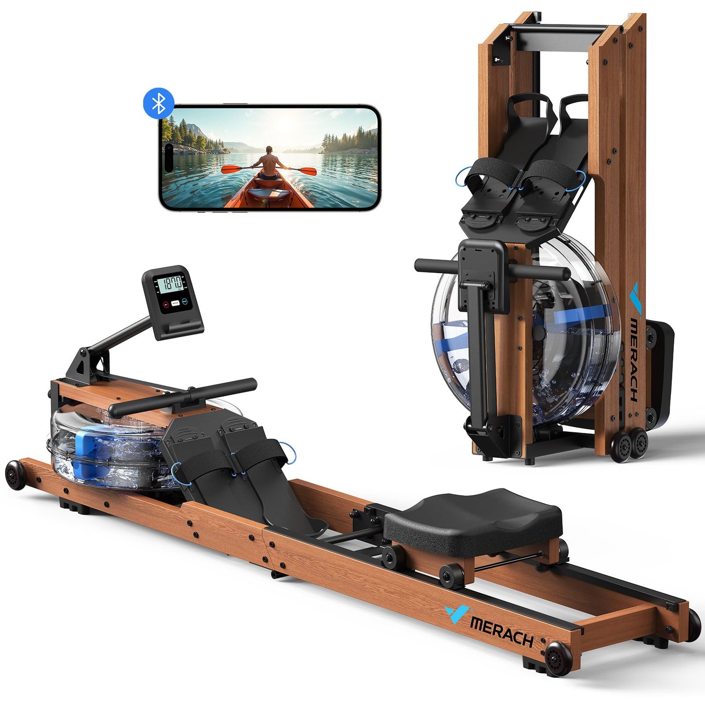 Merach R280 Water Rowing Machine, Foldable & Space-Saving, 400lbs Capacity
