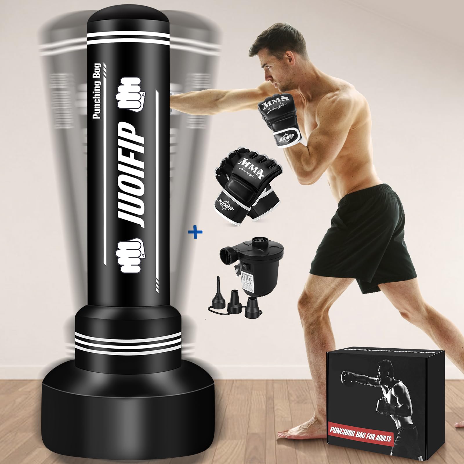 Heavy Punching Bag with Stand Adults Teens, 70" Freestanding Punching Bag with Boxing Gloves and