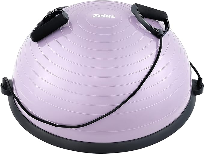 ZELUS Balance Ball Trainer with Resistance Bands and Foot Pump, Inflatable Yoga Ball for Home Gym Workouts, 23 Inch Exercise Half Ball for Balance Training Core Strength Fitness More, 330lb Cap