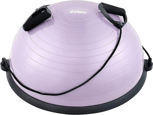 ZELUS Balance Ball Trainer with Resistance Bands and Foot Pump, Inflatable Yoga Ball for Home Gym Workouts, 23 Inch Exercise Half Ball for Balance Training Core Strength Fitness More, 330lb Cap