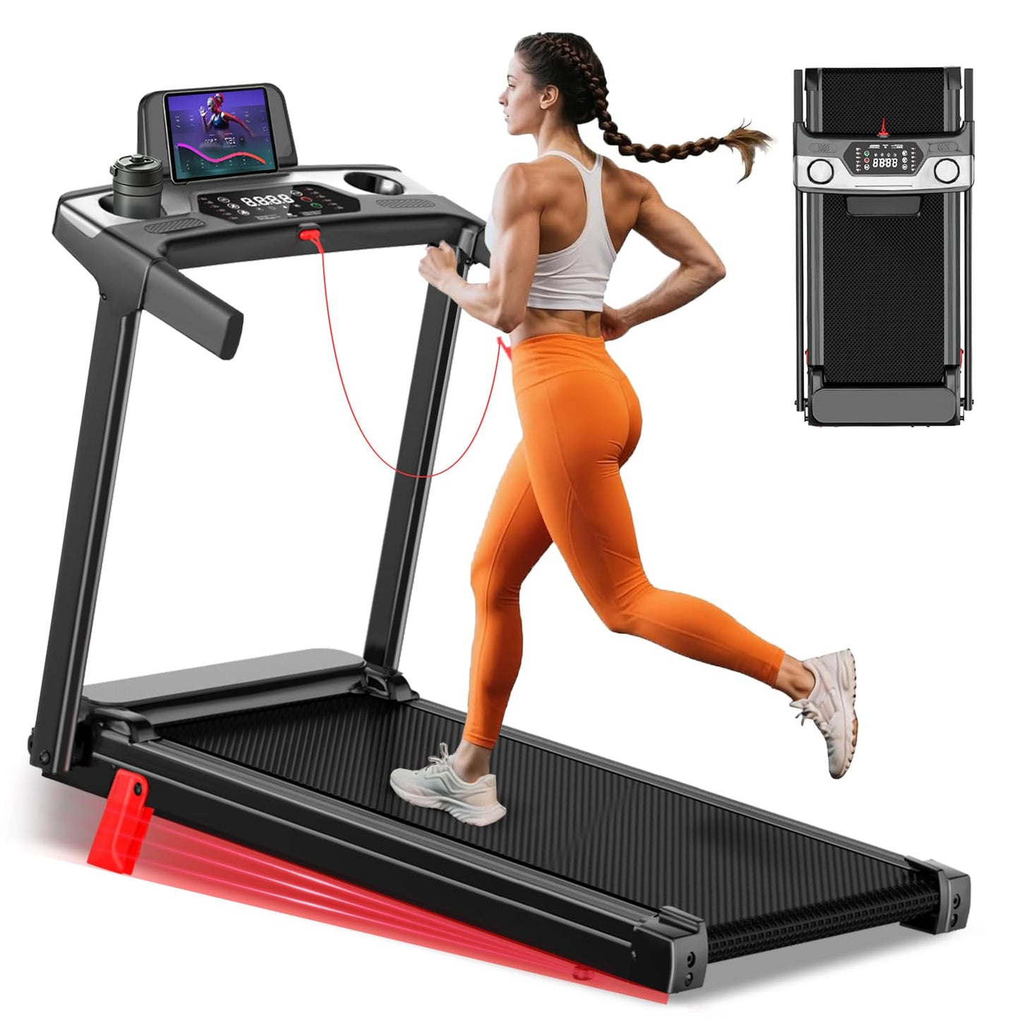 Foldable Treadmill for Home, 3-in-1 Walking Pad with Incline Handle Bar, 300LBS Capacity, 3.0HP