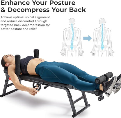 Sunny Health & Fitness Full Body Traction & Stretch Decompression Bench/Table Machine for Lumbar Stretching, Lower Back Pain Relief, Improved Posture Correction, Rehab, Spinal Compression, Flexibility