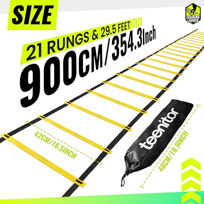 Teenitor Agility Ladder Speed Ladder Training Ladder for Soccer, Speed, Football Fitness Feet Training Carry Bag Agility Training Equipment 13 rungs, 23 feet