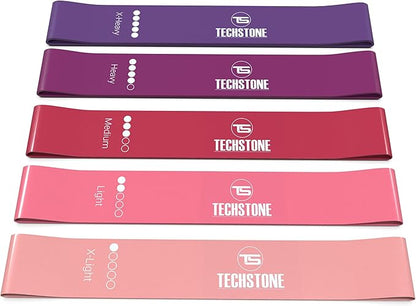 TechStone Resistance Bands Set for Men and Women, Pack of 5 Different Levels Elastic Band for Home Gym Long Exercise Workout – Great Fitness Equipment for Training, Yoga – Free Carrying Bag