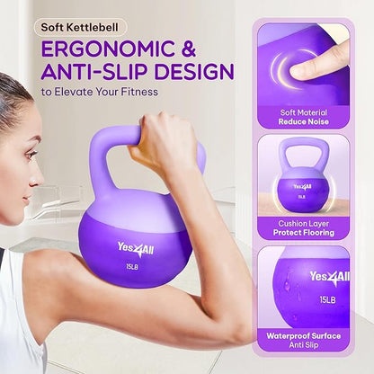 Yes4All Soft Kettlebell, PVC Kettlebells Exercise Weights & Color-Coded Strength Training Kettlebells with 4 Options (5,10,15,20lb), Gentle Hand Weights for Women at Home