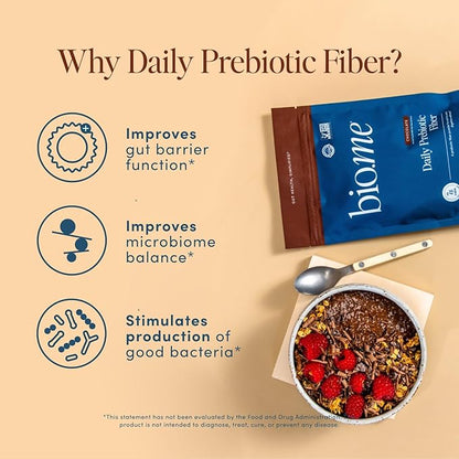 Daily Prebiotic Fiber Powder Chocolate - 7g Per Serving - Soluble & Insoluble Fiber Supplement Powder for Women & Men - Digestive Health & Gut Health - GLP-1 Friendly, Sugar Free - 30 Servings