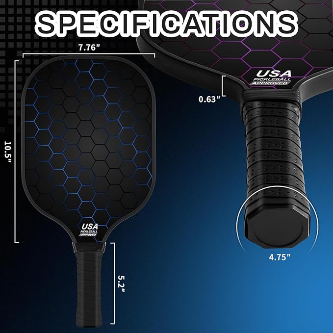 99.9% T300 Carbon Fiber Lightweight Pickleball Paddles Set of 2 Indoor Outdoor Games Equipment Beginner Intermediate Pro Sports Accessories Gifts