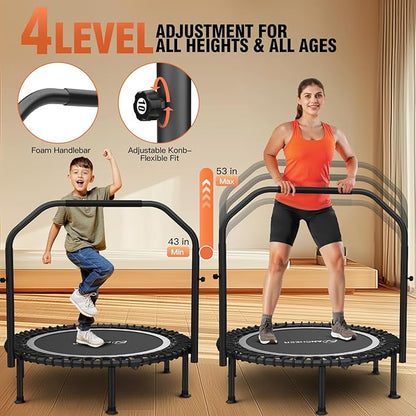 Bungee Rebounder Trampoline,ANCHEER 40" Foldable Fitness Trampoline with 4-Level Adjustable Handlebar, 450LBS Capacity, Resistance Ropes&Upgraded Bungees Safe for Home/Cardio,Workout Indoor/Outdoor