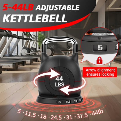 LIFERUN Adjustable Kettlebell Set with 7 Weight Levels, 44 lb