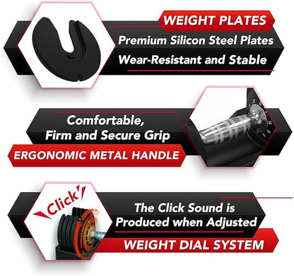 Keppi Adjustable Dumbbells Set-25lb/40lb/55lb/60lb, Anti-Slip Metal Fast Adjust Weight Handle, Exercise & Fitness for Full Body Workout - Adjustable Dumbbell Series