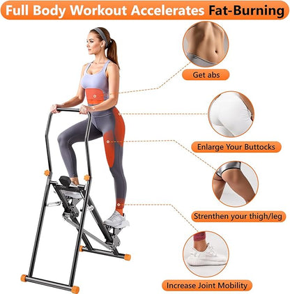 Stair Stepper with Adjustable Resistance for Home Cardio Workout,Upgraded Vertical Climber Machine Full-Body Workout,Compact Folding Exercise Climber, Adjustable Handlebar & Pedals