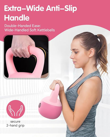 Soft Kettlebell - Cushioned Impact-Resistant Base and Anti-Slip, Kettle bell Anti-Slip Grip Weight for Home Workouts, Safe Strength Training Kettlebells Sets for Women & Men, With Non-slip Gloves