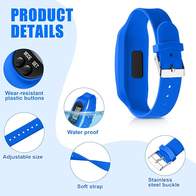 Geyoga 24 Pcs Pedometer for Walking Steps and Miles Pedometer Watch Silicone Steps Tracker Running Bracelet Ankle Step Counter for Calorie Burning and Step Counting
