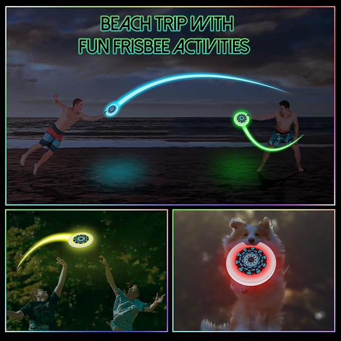 49LEDs Flying Disc with 16 Million Color RGB, 3 Modes+Rechargeable+Waterproof+175g, Cool Sports and Outdoors for Parks/Camping/Beach/Backyards,Easter & Birthday Gifts for Teens/Kids/Adults