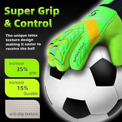 Sportout Kids Goalkeeper Gloves, Soccer Gloves with Double Wrist Protection and Non-Slip Wear Resistant Latex Material to Give Protection to Prevent Injuries
