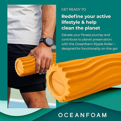 Oceanfoam Ripple Travel Foam Roller (11" x 3.35") Firm Mini Foam Roller for Physical Therapy, Deep Tissue Massage, Back Pain - High Density, Ergonomic Wave Textured - Yoga, Pilates, Exercise (Gold)