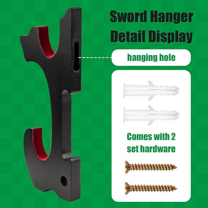 Sword Holder Wall Mount 2-Tier Velvet Padded Hook Katana Holder Adjustable Display Hanger for Samurai Sword Tanto Rapier Light Saber Cosplay Blade Tanjirou Demon Slayer Weapon Rack
