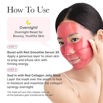 Red Collagen Jello Mask, Plump & Hydrating x 4ea, Overnight Hydrogel Mask for Dry, Mature Skin, Packed with Collagen, 5 Peptides, 2% Niacinamide