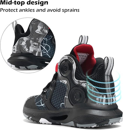 VITUOFLY Kids Basketball Shoes Boys Air Cushion Sneakers Girls Mid Top School Hoops Shoes Non-Slip Outdoor Sports Running Gym Comfortable Durable Little Kid/Big Kid