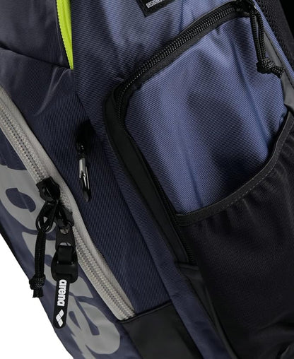 ARENA Spiky III Backpack 45 Swimming Athlete Sports Gym Rucksack Large Training Gear Equipment Swim Bag for Men and Women, 45 Liters, Navy/Neon Yellow