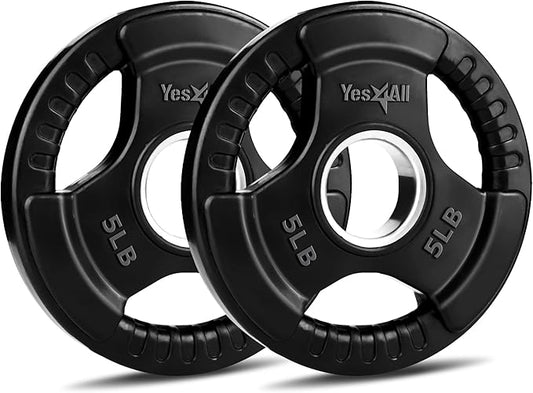 Yes4All Rubber Grip Plates for Barbell, 2-Inch Weight Plates for Weightlifting and Strength Training in Home Gym (Single, Pair and Set)