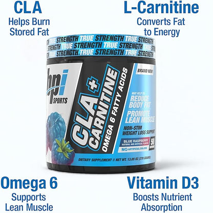 BPI Sports CLA+Carnitine ??CLA L Carnitine & Linoleic Acid ??L Carnitine Supplement for Weight Loss, Metabolism & Lean Muscle ??Caffeine Free ??Blue Raspberry ??50 Servings ??12.34 oz