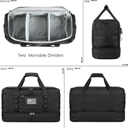 ETRONIK Travel Bag for Men Women, Gym Bag & Tactical Duffle Bags for Travel, Carry on with Toiletry Bag and Shoe Compartment, Weekender Overnight Trip with Wet Pocket for Workout Medical, Black