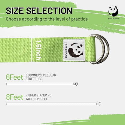 Slim Panda Yoga Strap for Stretching,Cotton Yoga Strap with Adjustable D-Ring Buckle,Non-Elastic Yoga Belt for Pilates,Gym Workouts,Physical Therapy,Improve Flexibility