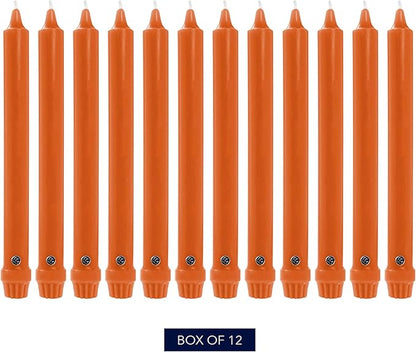 Colonial Candle Unscented Taper Candle, Classic Collection, Pumpkin, 8 In, Pack of 12 - Up to 6 Hours Burn