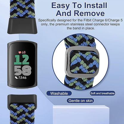 Braided Band Compatible with Fitbit Charge 6/Fitbit Charge 5, Soft Nylon Solo Loop Adjustable Replacement Wristband for Women Men