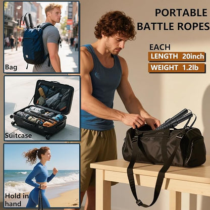 Ropeless Battle Rope for Home Gym, Strength Training,Portable Workout Ropes for HIIT Workouts, Low-Impact Cardio Training, Durable Core Strength Arm Muscle Builder Ropes - 2PCS