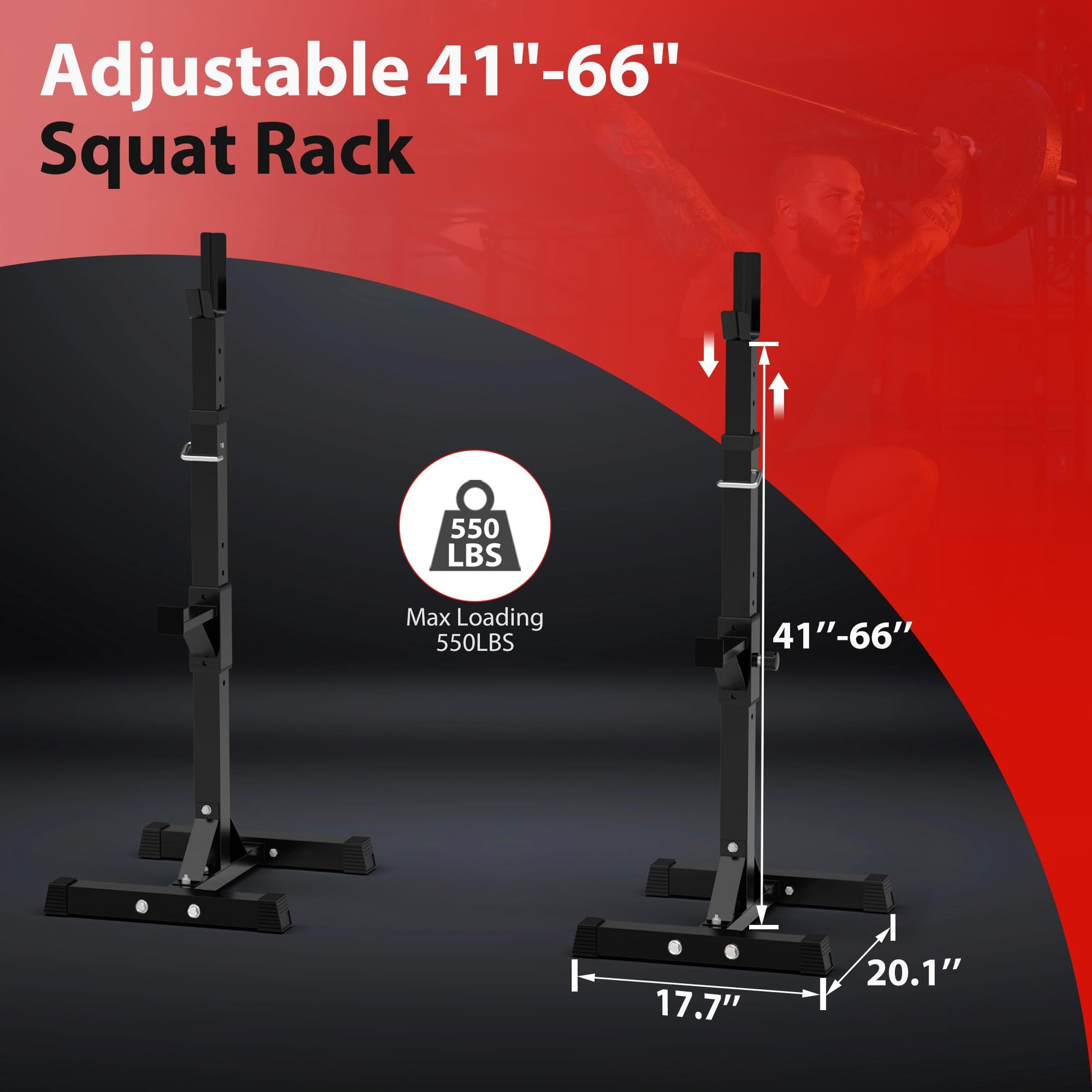 F2C Max Load 550Lbs Pair of Adjustable Squat Rack 41"-66" Sturdy Steel Barbell Rack Free Bench